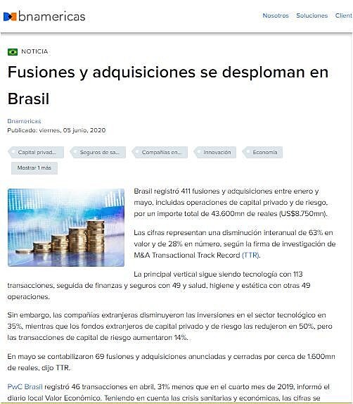 Fusiones y adquisiciones se desploman en Brasil